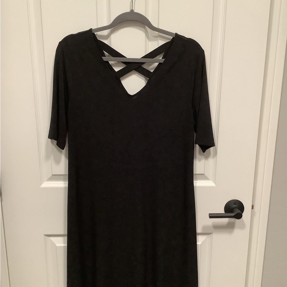 Chico’s dress; V Neck, elbow sleeve,cross back, knee length
